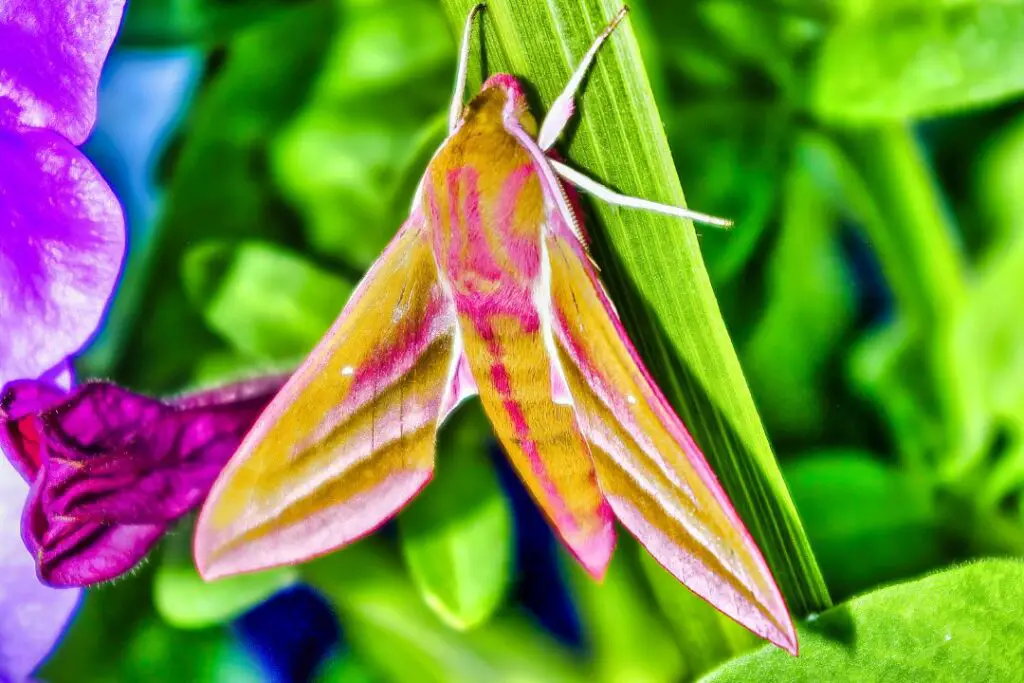 the elephant hawkmoth waiting on long grass
